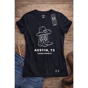 Under Armour Austin TX Cowboy Boot Graphic Tee Womens Small Black NWT